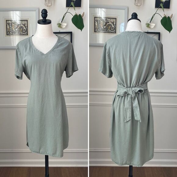 Anthropologie Cloth & Stone Live Tie Waist Moss Green Mini Dress M - Picture 2 of 9